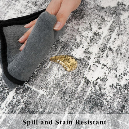 Skiennix Washable Kitchen Area Rug - Non-Slip, Water-Resistant Soft Carpet | 2x5 ft, Black/Grey
