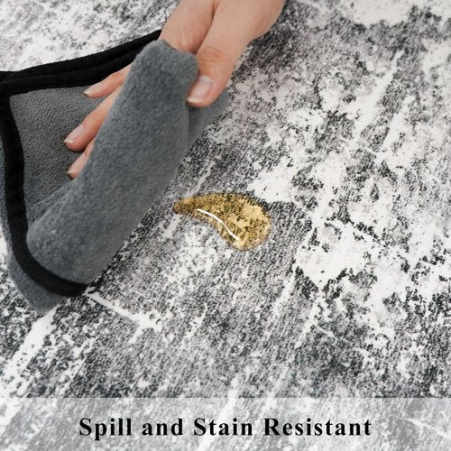 2x8 Washable Hallway Runner Rug: Abstract Stain Resistant Kitchen Rugs Farmhouse Ultra Soft Bathroom Bedroom Entryway Print Floor Mat Thin Non-Slip Indoor Carpet for Living Room Laudry(2x8,Black/Grey)