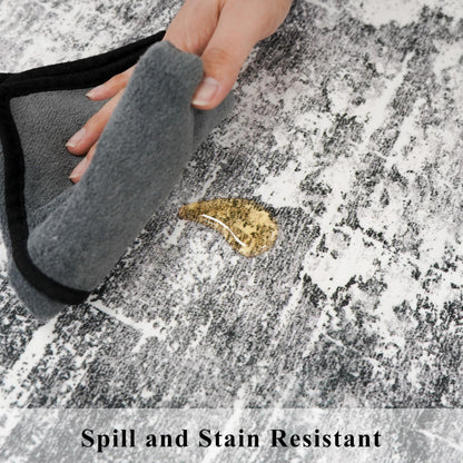 Washable 2x5 Kitchen Area Rug: Non-Slip Abstract Water-Resistant Entryway Rug Soft Sink Fridge Area Bedroom Carpet Low Pile Floor Mat for Bathroom Laundry Nursery Non-Shedding Runner(2X5,Black/Grey)