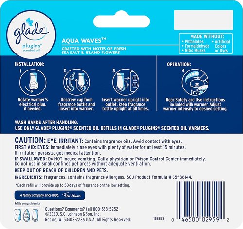 Glade PlugIns Refills Air Freshener - Aqua Waves Scented Essential Oils, 3.35 Fl Oz, 5 Count