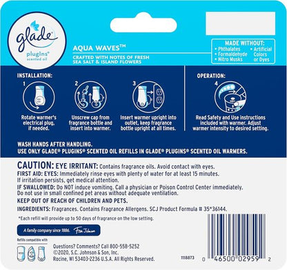 Glade PlugIns Refills Air Freshener - Aqua Waves Scented Essential Oils, 3.35 Fl Oz, 5 Count