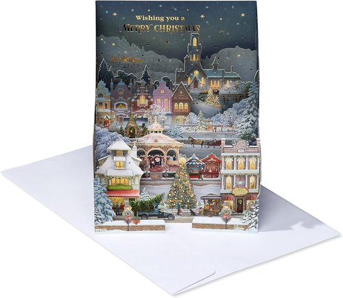 American Greetings 3D Christmas Card - Magic Moments Winter Village Scene by Jacquie Lawson | Holiday Cheer
