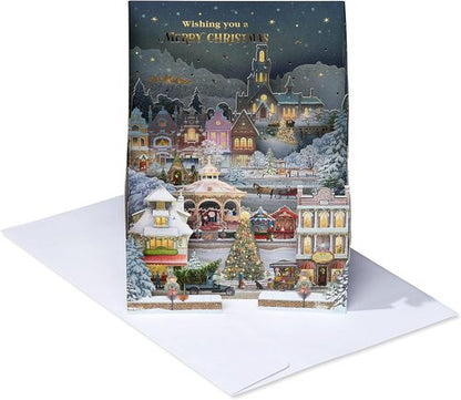 American Greetings 3D Christmas Card - Magic Moments Winter Village Scene by Jacquie Lawson | Holiday Cheer