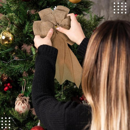 Large Bow for Wreath - 14.9 x 9 Inches Burlap Rustic Tree Topper | Farmhouse Home Decor