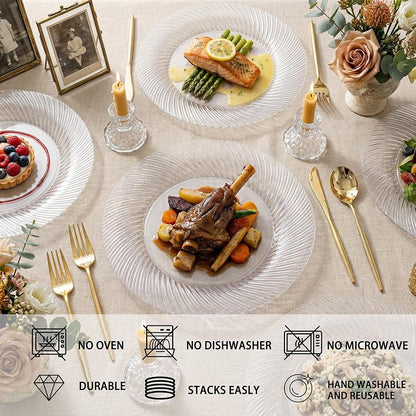 Clear 10-Inch Disposable Plates, 100 Pcs - Fancy Crystal Look, Food-Grade