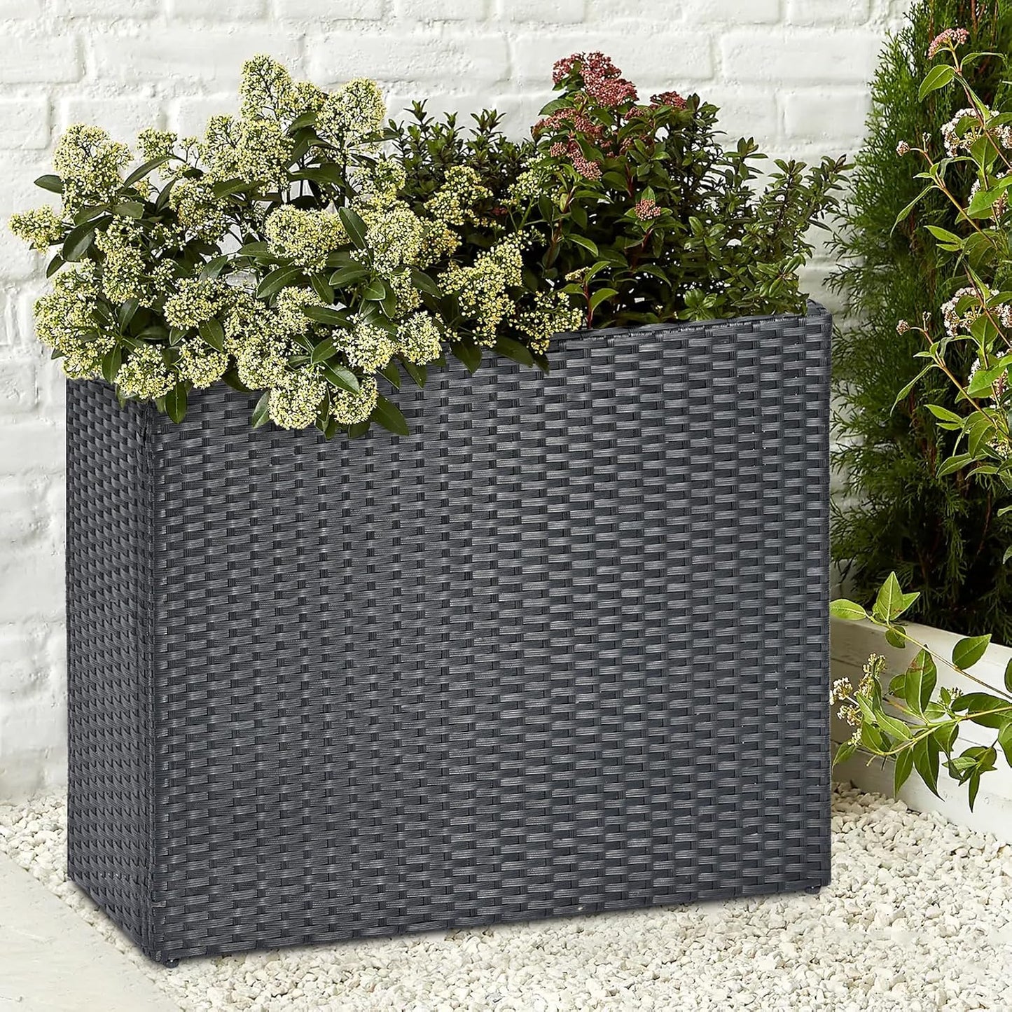 SUNNYPARK Tall Rectangular Planter - All-Weather PE Rattan for Indoor/Outdoor Use | Large Modern Design