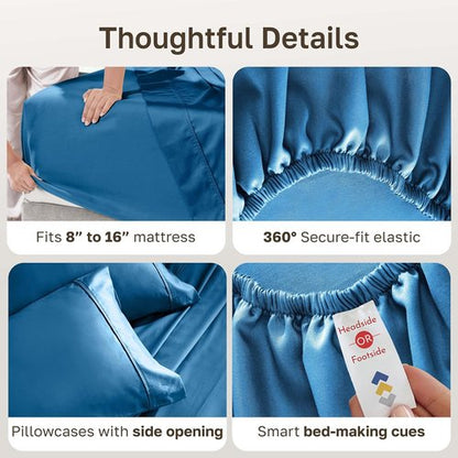 California Design Den King Size Cotton Sheet Set - 400 TC Silky Smooth Sateen Weave, Deep Pockets, Cobalt Blue