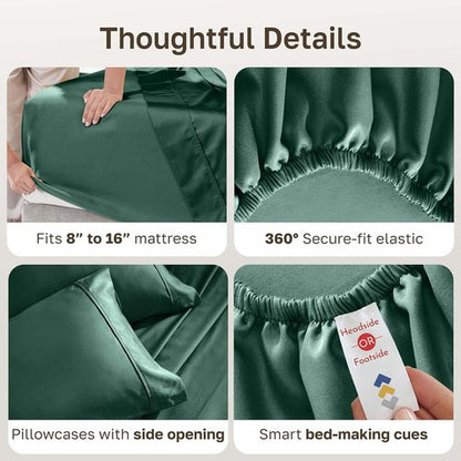 California Design Den 100% Cotton Queen Sheets Set - 400 Thread Count, Silky Sateen, Deep Pockets - Hunter Green