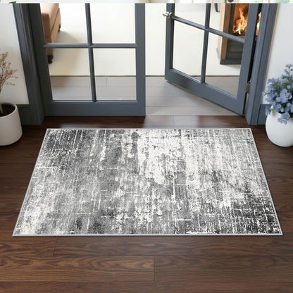 Abstract 2x4 Entryway Area Rugs: Washable Water Resistant Kitchen Rug Non-Slip Durable Doormat Ultra Soft Bedroom Beside Carpet Indoor Low Pile Floor Mat for Bathroom Stove Sink Area(2x4,Black/Grey)