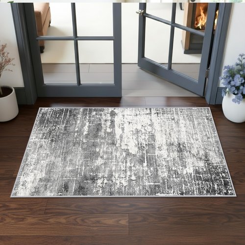 Abstract 2x4 Entryway Area Rugs: Washable Water Resistant Kitchen Rug Non-Slip Durable Doormat Ultra Soft Bedroom Beside Carpet Indoor Low Pile Floor Mat for Bathroom Stove Sink Area(2x4,Black/Grey)