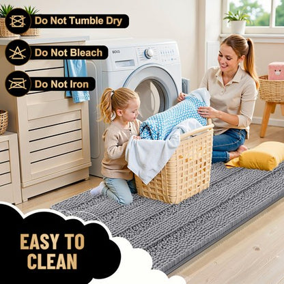 OLANLY Thick Bathroom Rugs 30x20, Extra Soft Absorbent Chenille Striped Bath Rugs, Rubber Backing, Machine Wash Dry, Bath Mats for Bathroom Floor, Tub and Shower, Home Decor Accessories, Grey