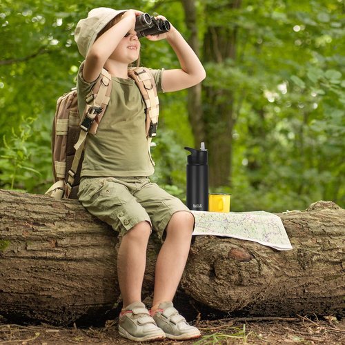 HASLE OUTFITTERS Insulated Water Bottle - 16 oz Double Wall Stainless Steel | Leak Proof, Wide Mouth, Black