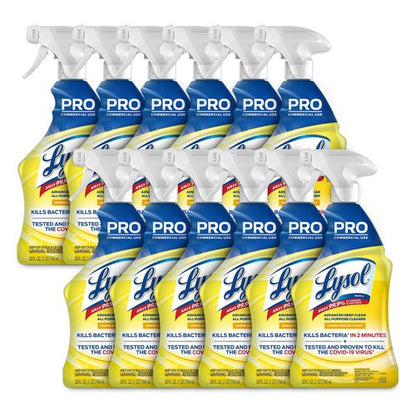Lysol Pro All-Purpose Cleaner - Advanced Deep Cleaning Sanitizing and Disinfecting Spray - Lemon Breeze Scent - 32 oz Bottle (946 ml) - Pack of 12 - Commercial Use for Hotels, Facilities, Offices