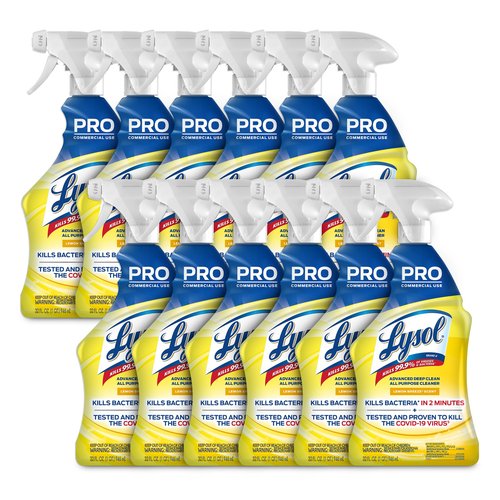 Lysol Pro All-Purpose Cleaner - Advanced Deep Cleaning Sanitizing and Disinfecting Spray - Lemon Breeze Scent - 32 oz Bottle (946 ml) - Pack of 12 - Commercial Use for Hotels, Facilities, Offices