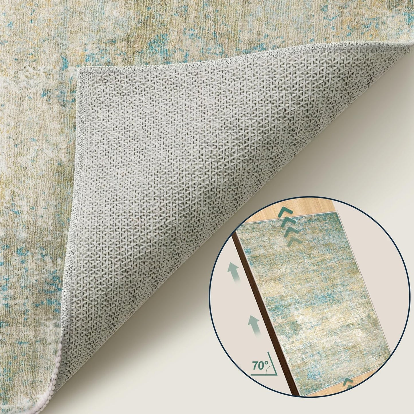Tangsoo Washable 2x3 Area Rug - Modern Non-Slip Soft Rug for Entryway, Kitchen & Living Room | Blue/Beige