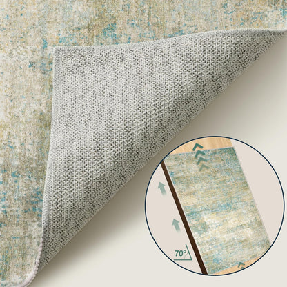 Tangsoo Washable 2x3 Area Rug - Modern Non-Slip Soft Rug for Entryway, Kitchen & Living Room | Blue/Beige