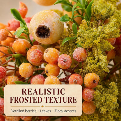 Artificial Berry Stems with Eucalyptus & Blueberries - 3 Bunches, 13in Each - Yellow Variation