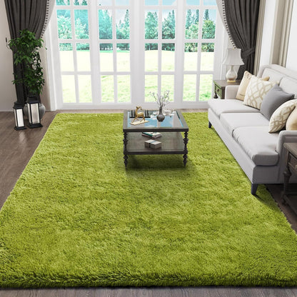 Ophanie Green Shag Area Rug - Soft Fluffy Plush Carpet for Living Room & Bedroom | 5x8 Size