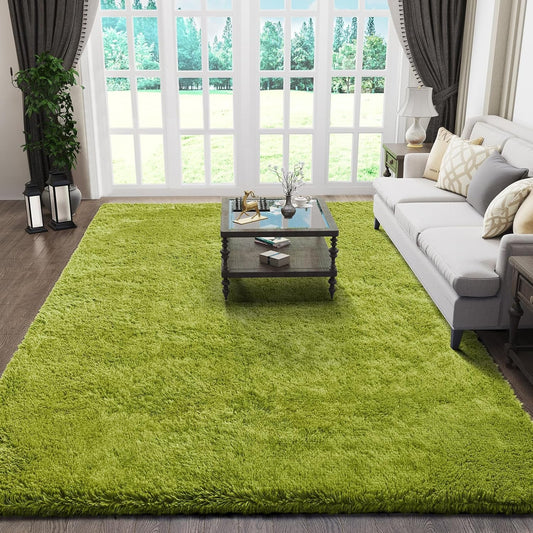 Ophanie Green Shag Area Rug - Soft Fluffy Plush Carpet for Living Room & Bedroom | 5x8 Size