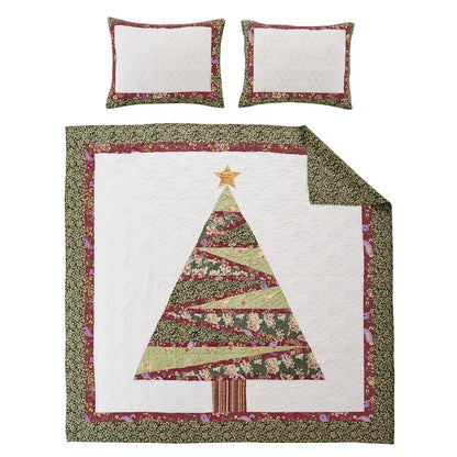 Holiday 3-Piece King/Cal King Cotton Quilt Set - Christmas Tree Pattern by Greenland Home Fashions - Variation Holiday+3-Piece King/Cal King