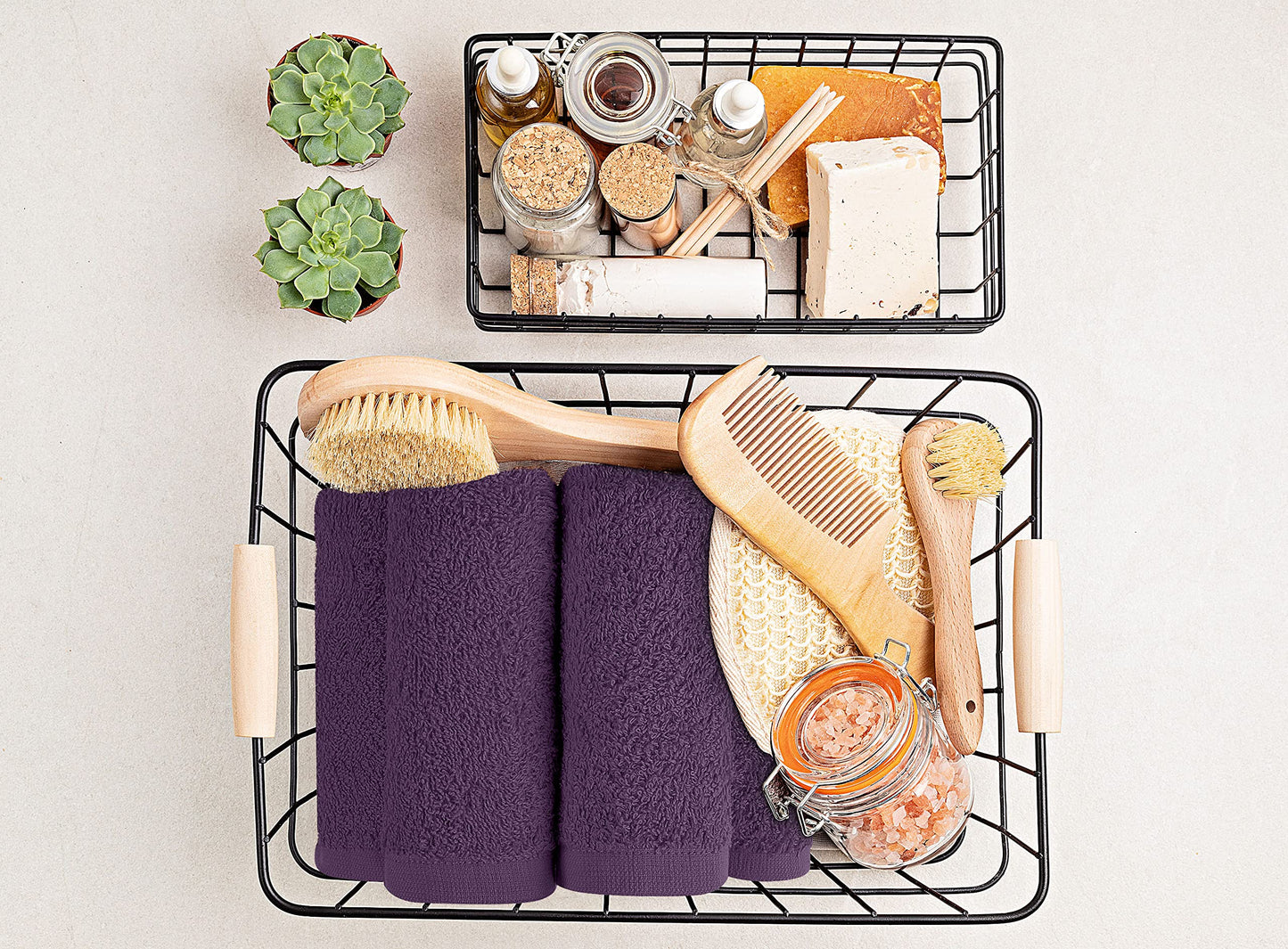 Utopia Towels 24 Pack Cotton Washcloths Set, 100% Ring Spun Cotton, Premium Quality Flannel Face Cloths, Highly Absorbent and Soft Feel Fingertip Towels, Plum