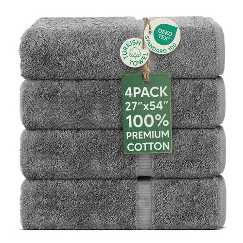Chakir Turkish Linens | Hotel & Spa Quality 100% Cotton Premium Turkish Towels | Soft & Absorbent (4-Piece Bath Towels, Gray)