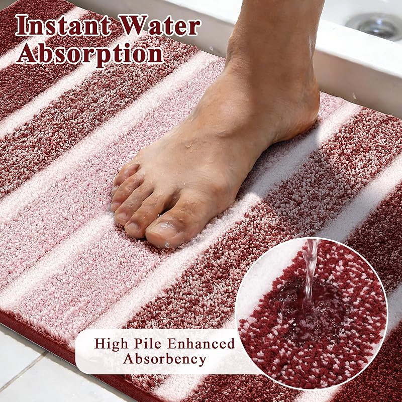 Christmas Bath Rug Set 5-Piece Non-Slip Red 18x26, 20x32, 20x48, U-Shape 20x24, Lid Cover 19x21