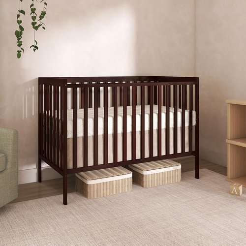 Dream On Me Synergy 5-in-1 Convertible Full-Size Baby Crib with Toddler, Day & Full Bed Conversion in Espresso, GreenGuard Gold & BSA, 3 Mattress Heights, Sustainable Pinewood