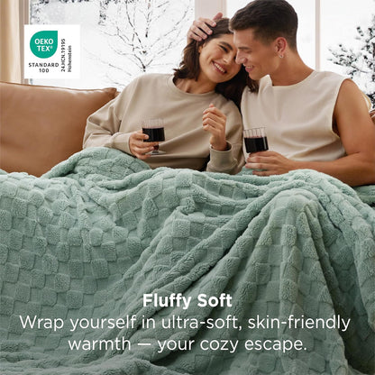 Bedsure GentleSoft Throw Blanket - Cozy Sage Green Checkered Fleece for Home Decor | 50x60 Inches