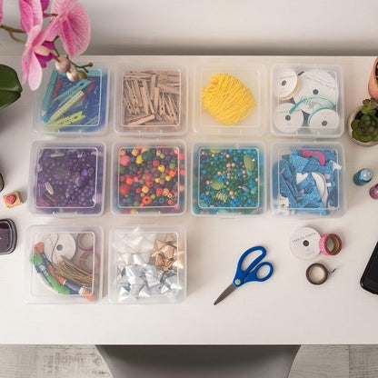 IRIS USA Pencil Case Boxes - 10-Pack Clear Plastic Organizing Containers with Snap Lid for Crafts & Stickers