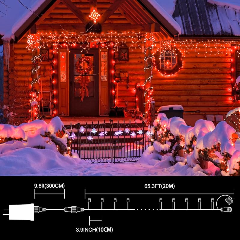 66ft Christmas LED String Lights 200 Red LEDs Green Wire Plug-In with 11 Modes - IP44 Waterproof Indoor/Outdoor, 66ft + 19.2ft Lead, Red (Variation: Red+200LED)