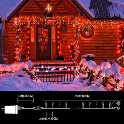 66ft Christmas LED String Lights 200 Red LEDs Green Wire Plug-In with 11 Modes - IP44 Waterproof Indoor/Outdoor, 66ft + 19.2ft Lead, Red (Variation: Red+200LED)