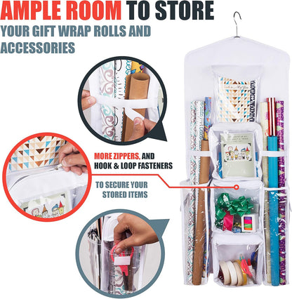 Skiennix Double-Sided Gift Bag & Wrap Organizer - Stylish White Design for Easy Storage