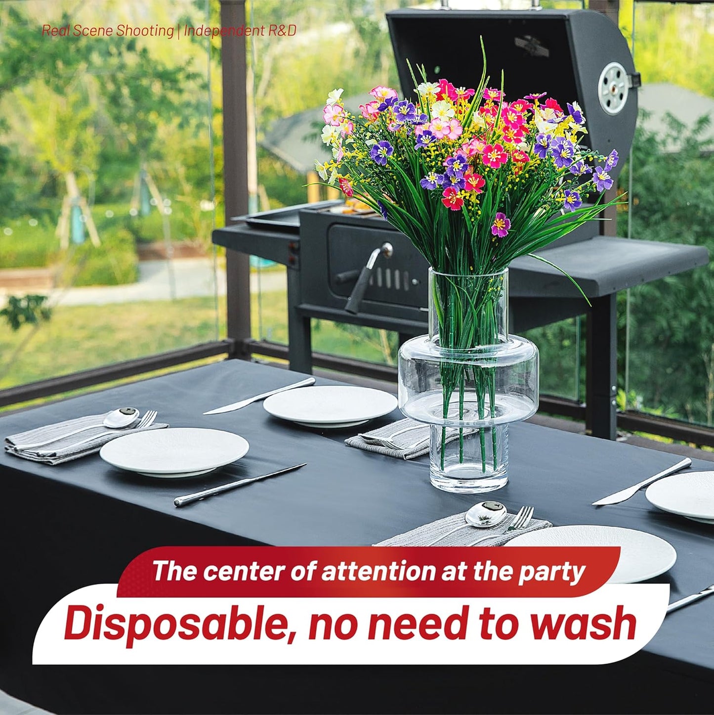 Regine Switzerland Plastic Tablecloth Roll - 310 Ft x 54 In Waterproof Black Disposable Cover for Events