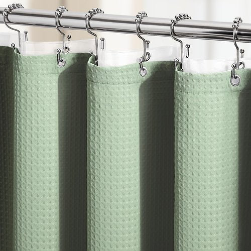 Dynamene Extra Long Shower Curtain and Liner Set - 96 inch Tall Waffle Fabric, Waterproof Clear Liner, Heavy Duty Weighted Hotel Luxury Shower Curtains for Bathroom with 12 Hooks, 72x96, Sage Green
