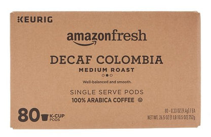 AmazonFresh Decaf Colombia Medium Roast K-Cups - 80 Ct. Compatible with Keurig Brewer