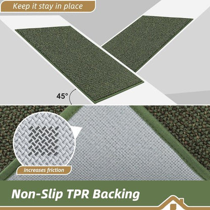 BEQHAUSE Dirt Trapper Door Mat 32" x 72", Non-Slip Washable Doormats Entrance Mat, Dirt Resistant and Absorbent Welcome Mat, Low Profile Floor Mats for Front Back Door and Entryway, Green