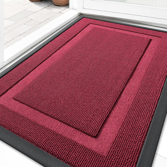 OLANLY Waterproof Front Door Mat - All-Season Indoor/Outdoor Doormat, Easy Clean, 29.5x17, Burgundy