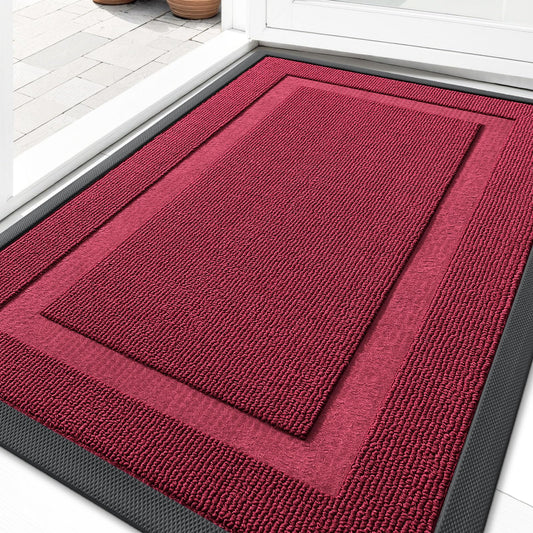 OLANLY Front Door Mat Indoor Outdoor Entrance, Waterproof All-Season, All-Weather Doormat, Sturdy Natural Rubber, Low Profile, Easy Clean Patio Porch Entryway Mat, 33x21, Burgundy