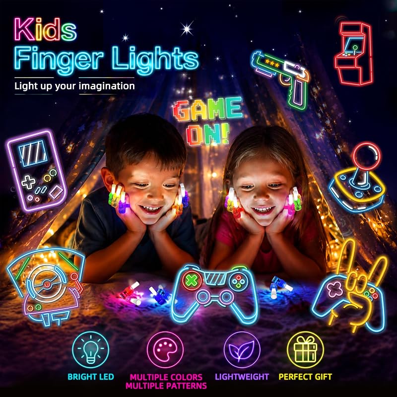 Video Game Themed 24 Pcs LED Finger Lights – 8 Designs, 3 Each (Variation: Video Game)