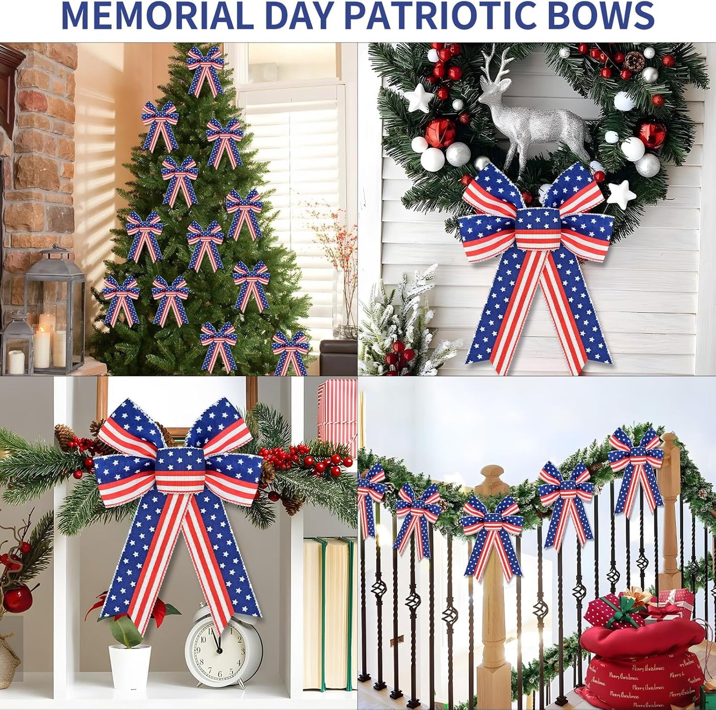 MuPera Patriotic Bow Set - 6 Red, White & Blue Wreath Bows for Independence Day Decor | Indoor & Outdoor Use