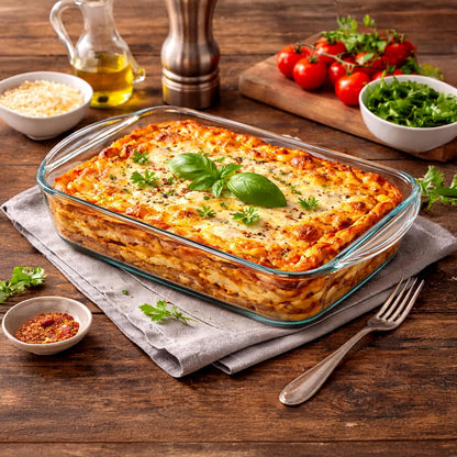 Ums 2-Qt Glass Baking Dish - Borosilicate Casserole with Lid | Oven, Microwave & Dishwasher Safe (13" x 7.5" x 2.4")