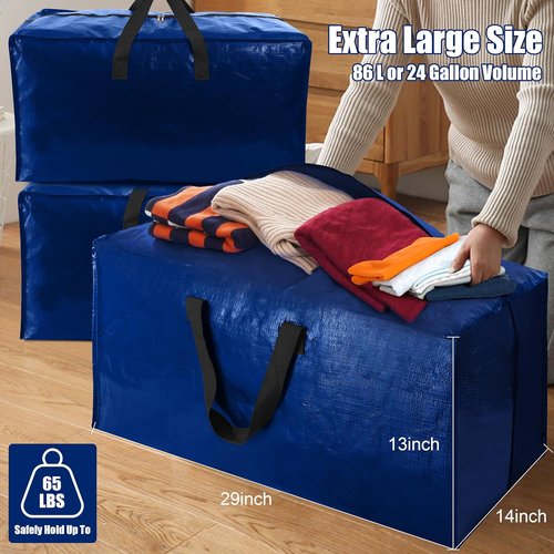 Cosy Family Extra Large Moving Bags - Heavy Duty Storage Totes with Backpack Straps | Set of 8, Blue