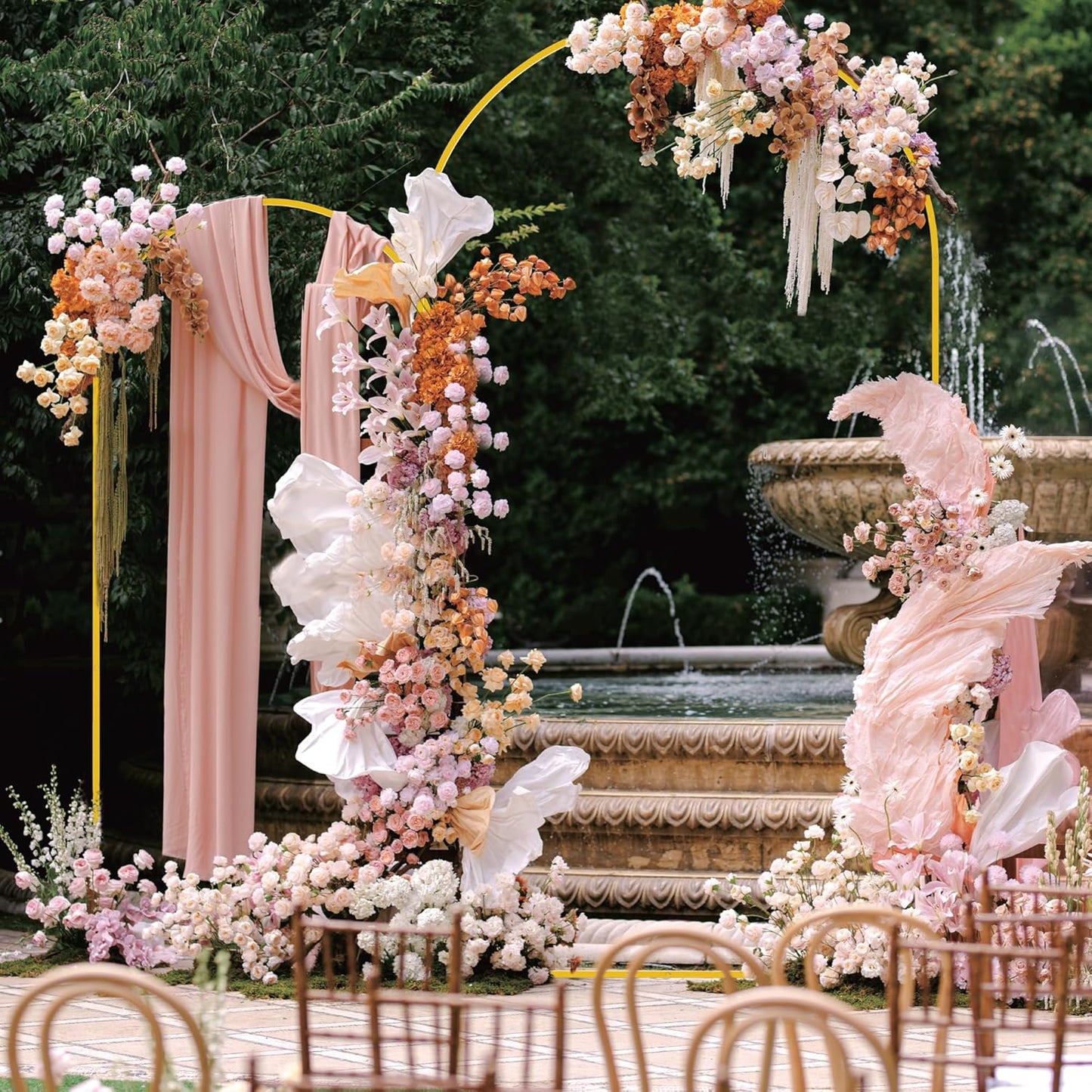Wokceer Wedding Arch Stand Set - 2 Metal Arches with Beige Covers | 7.2FT & 6FT for Events
