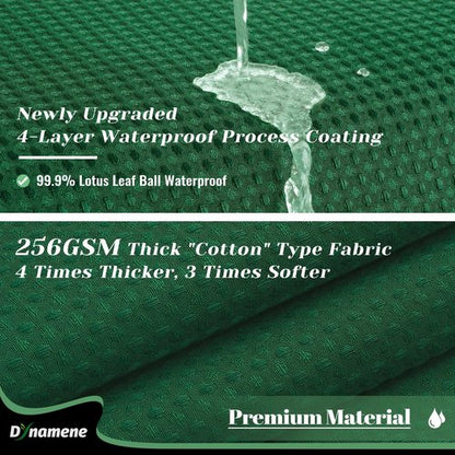 Dynamene Dark Green Fabric Shower Curtain - Waffle Weave Textured Heavy Duty Cloth Shower Curtains for Bathroom, 256GSM Hotel Luxury Weighted Bath Curtain Set with 12 Hooks,72x72, Dark Green