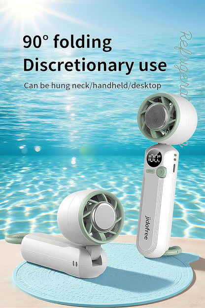 Skiennix Handheld Mini Fan - Portable Rechargeable Turbo Fan With Ice Cooler & Adjustable Speed | Foldable Hook & Lanyard