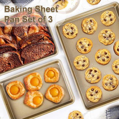 Skiennix Baking Sheet Pan Set of 3 - Nonstick Cookie Sheets | Heavy-Duty Carbon Steel | Rust-Free & Toxic-Free