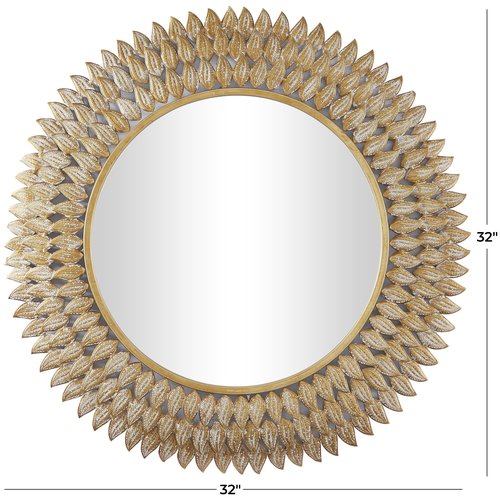 Deco 79 Metal Leaf Room Wall Mirror Radial Entryway Mirror, Wall Mounted Mirror 32" x 1" x 32", Gold