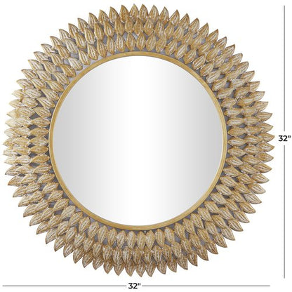 Deco 79 Metal Leaf Room Wall Mirror Radial Entryway Mirror, Wall Mounted Mirror 32" x 1" x 32", Gold