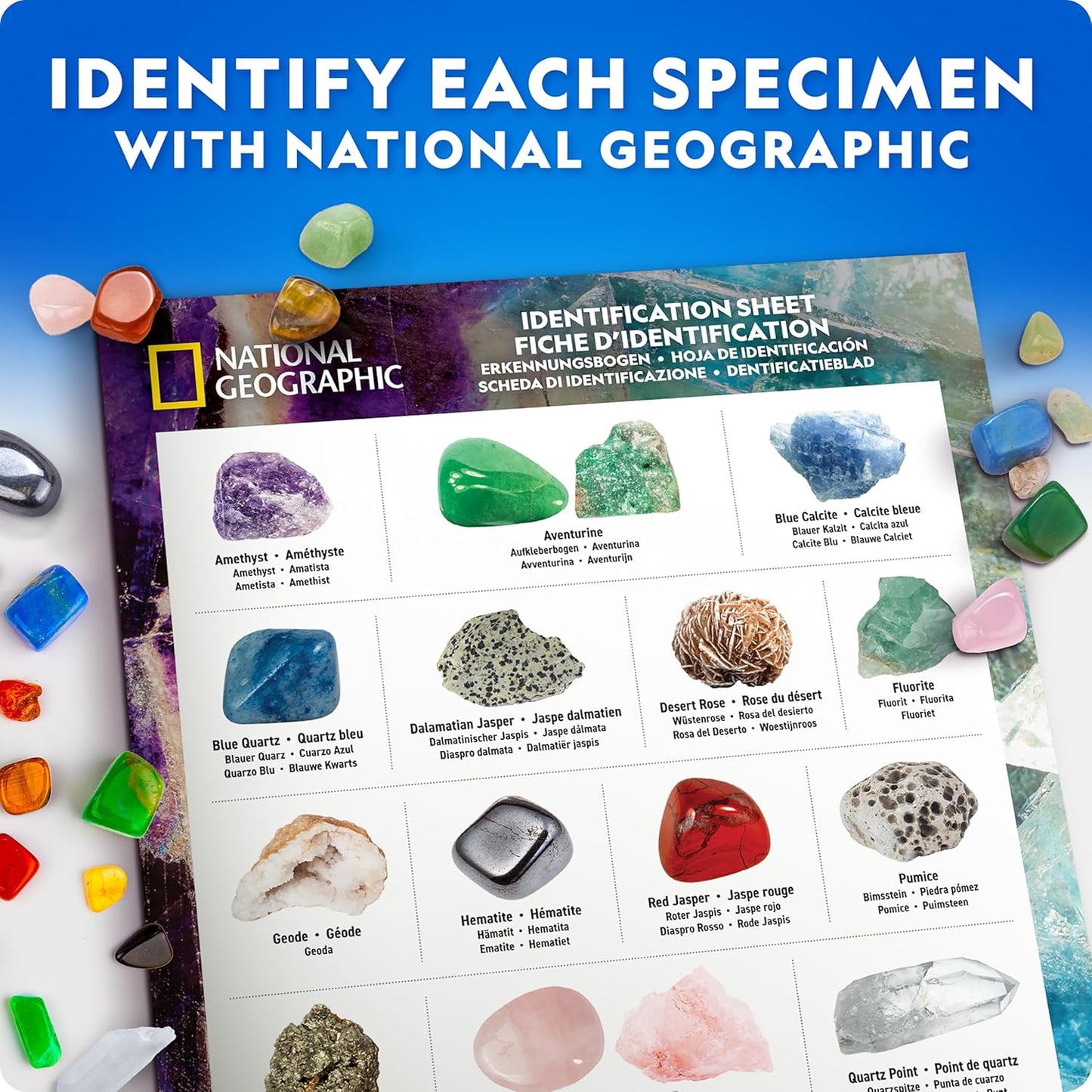 National Geographic Rock Collection Box - 300+ Piece Gemstones & Crystals Set | Geodes, Real Crystals & Minerals Science Kit for Kids